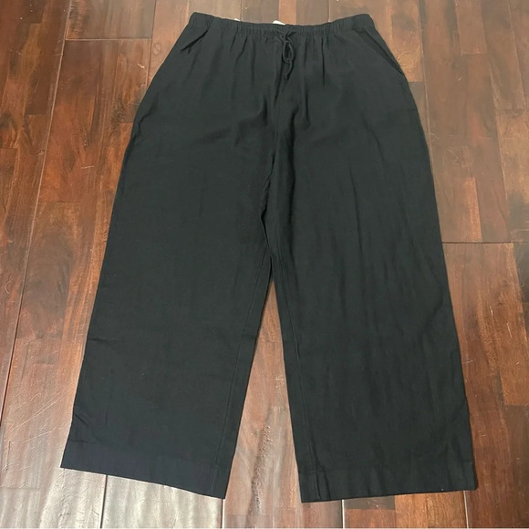 NWT Abercrombie & Fitch Wide Leg Linen Blend Pants Women’s XL Short Black - Picture 1 of 11